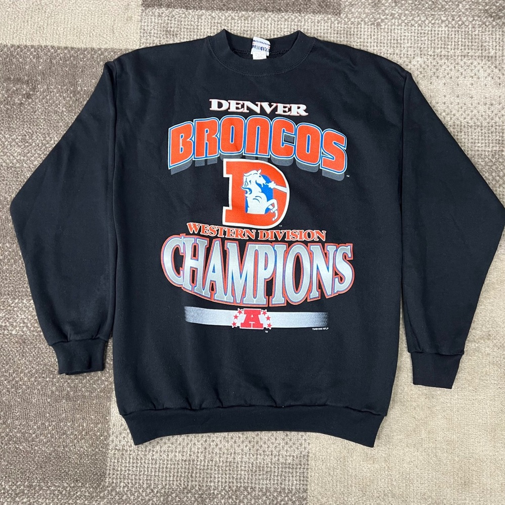 Vintage Denver Broncos Western Division Champions‎ Sweatshirt Black Mens Size L